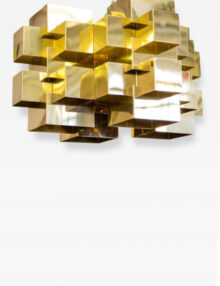 Mid Century Modern Curtis Jere Polished Brass Cubalist Chandelier Period 1950-1980 Dimensions W. 24 in; H. 12 in; D. 24 in; W. 60.96 cm; H. 30.48 cm; D. 60.96 cm; Condition Excellent, Polished Brass Creation Date 1975Signed and dated Styles 20th Century; Mid-Century Modern